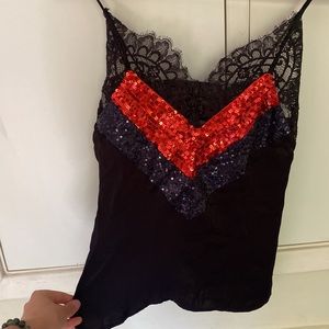 OtherStories Paris Atelier Satin Sequined Lace Spaghetti Strap Top